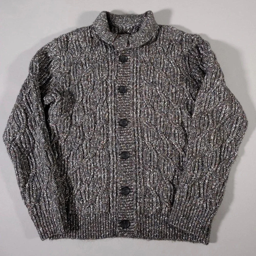 Liverpool Cardigan Sweater Mens M‎ Olive Multi Cable Knit Button LG953MS63